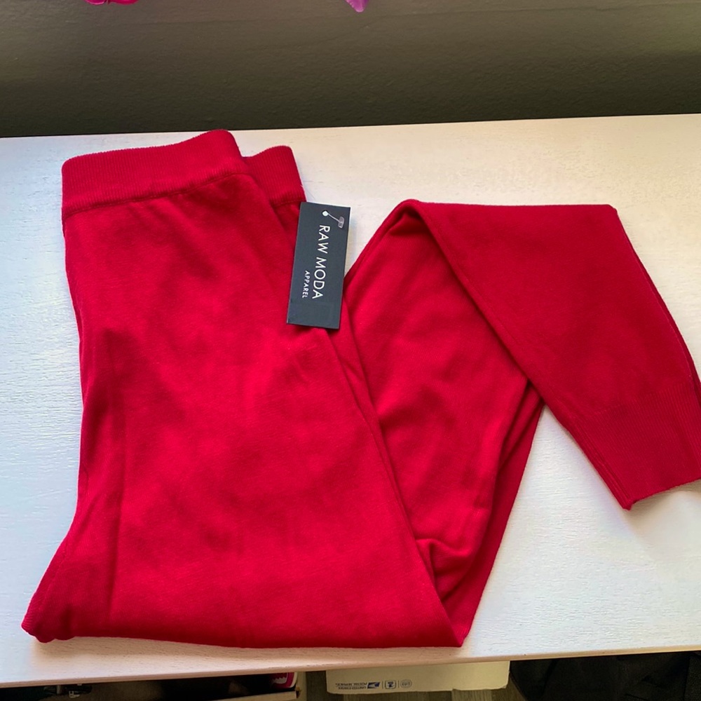 Raw Moda Knit Red Super-soft Leggings Size S High-Waist Full length NWT